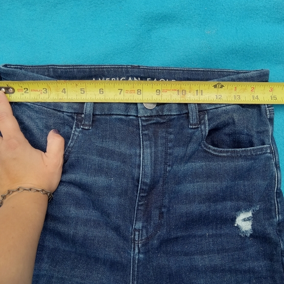 American Eagle Curvy Highest Rise Jegging Women's Distressed Dark Denim Sz 8 - Picture 5 of 8